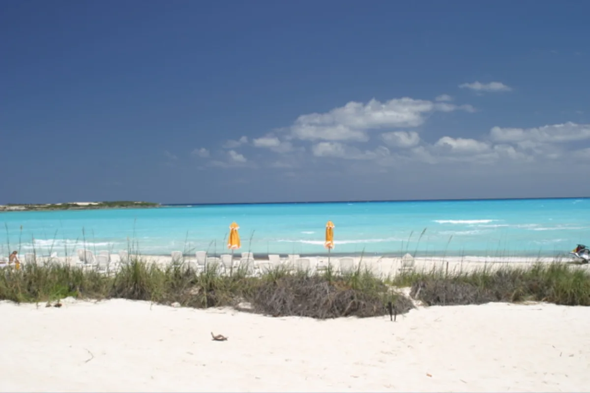 Turquoise water at Emerald Bay, Great Exuma — destination of the MV Grand Master mail boat