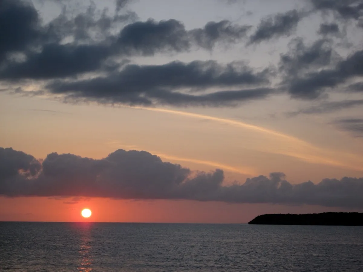 Sunset over the water at Staniel Cay in the Exuma Cays, Bahamas