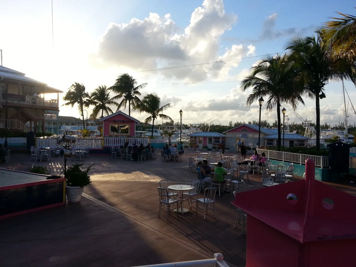 Port Lucaya Marketplace and marina with sailboats, Freeport, Grand Bahama