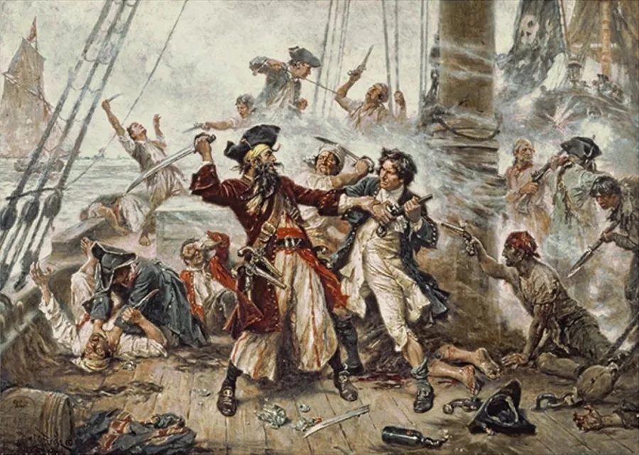 The Capture of Blackbeard, 1718 — painting by Jean Leon Gerome Ferris