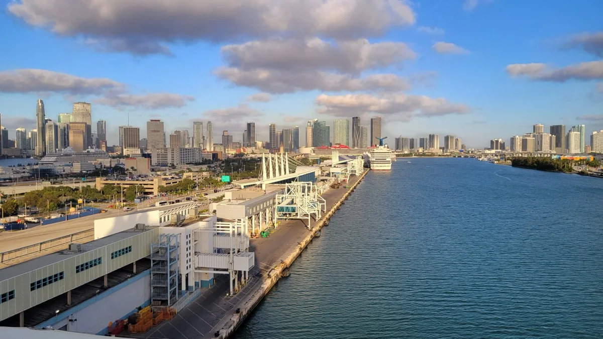 PortMiami main channel with Downtown Miami skyline behind